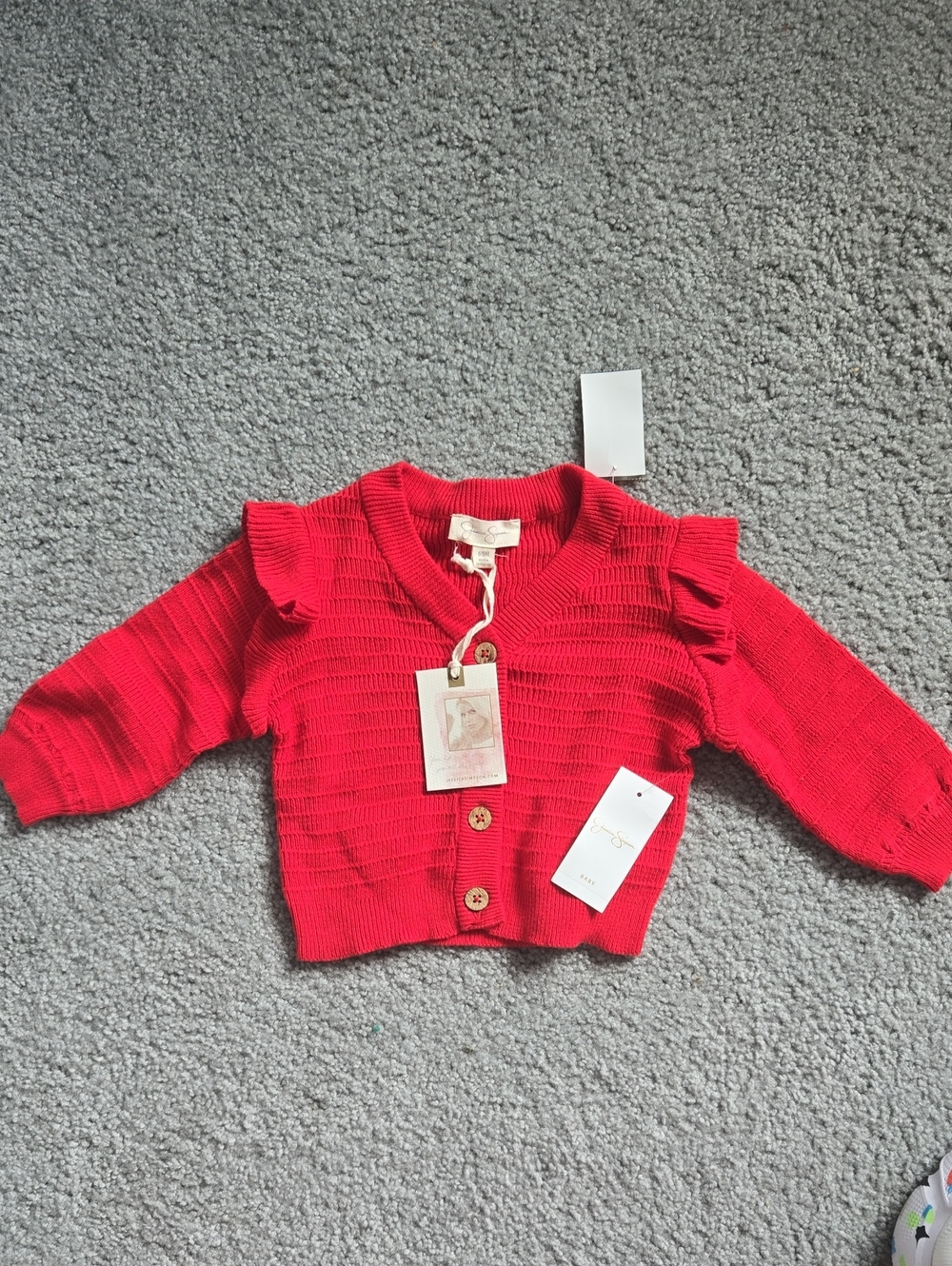Jessica Simpson Baby New Red Knit Ruffle-Shoulder Cardigan 6/9 Months